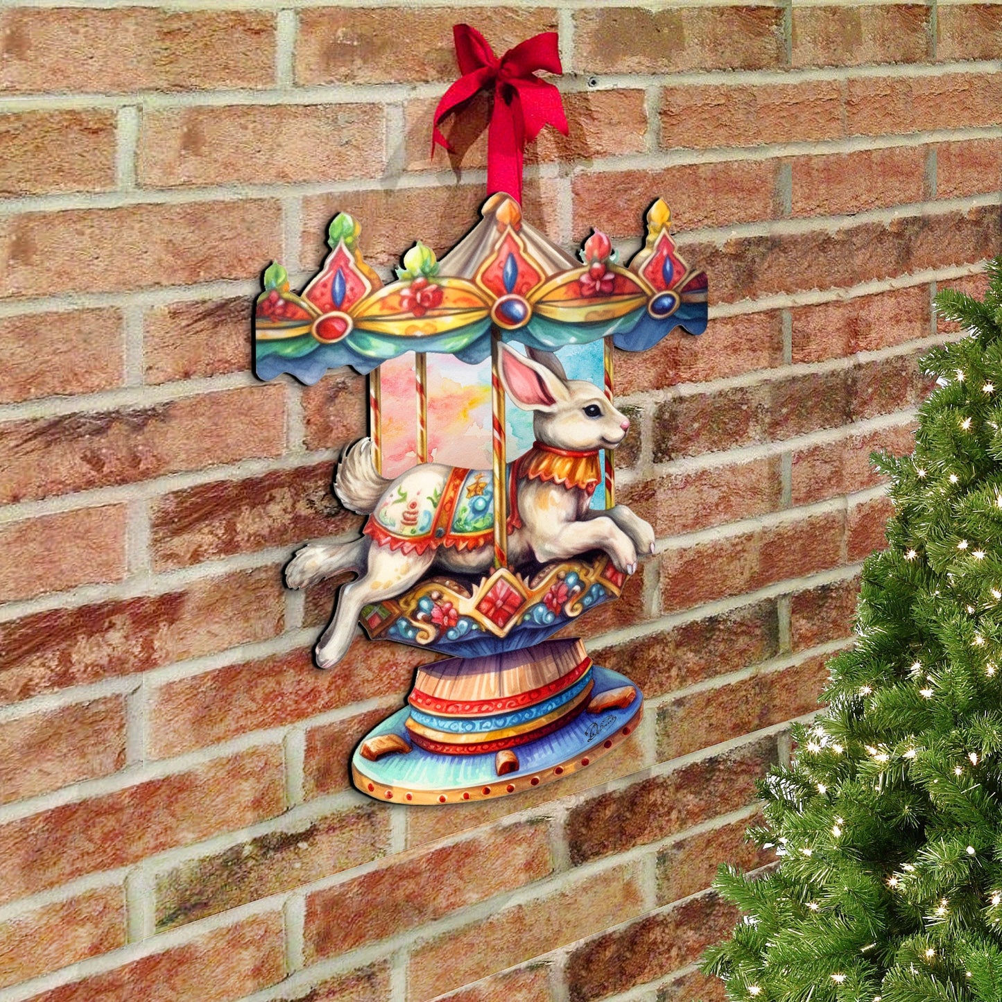 Carousel Bunny Holiday Door Decor  by G. Debrekht - Christmas Decor - 8611026H