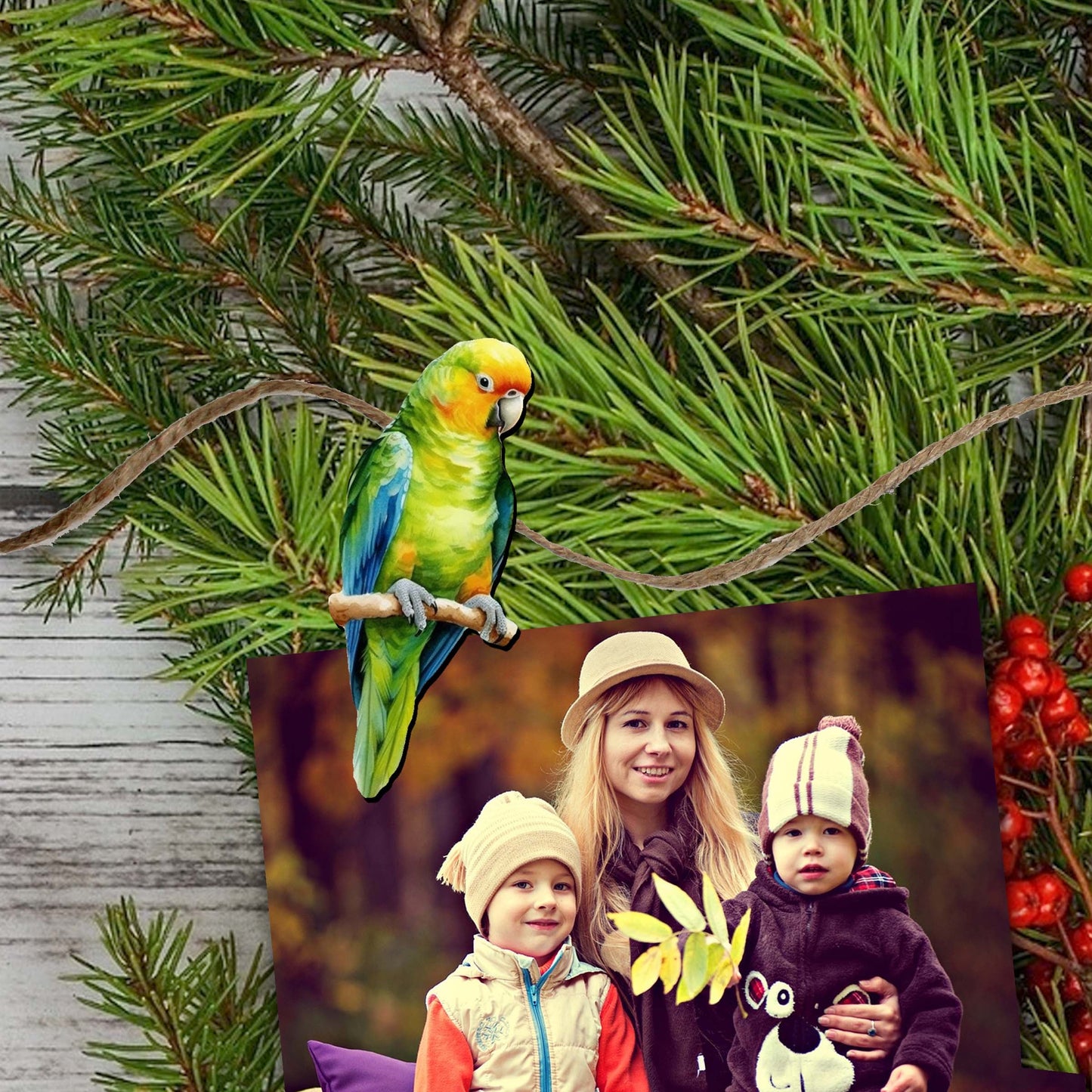 Parrots Clip-On Eco Wood Decorative Ornaments Set of 6 by G. Debrekht - Christmas Decor - 8090013C-S6