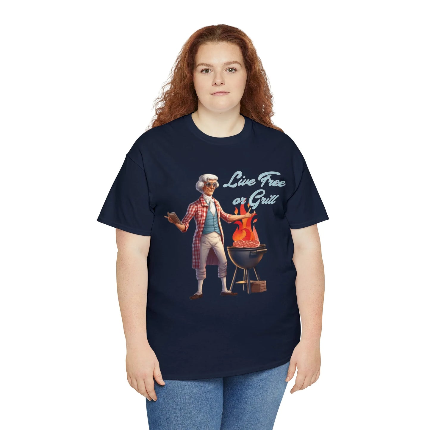 Thomas Jefferson Live Free or Grill Unisex Heavy Cotton Tee