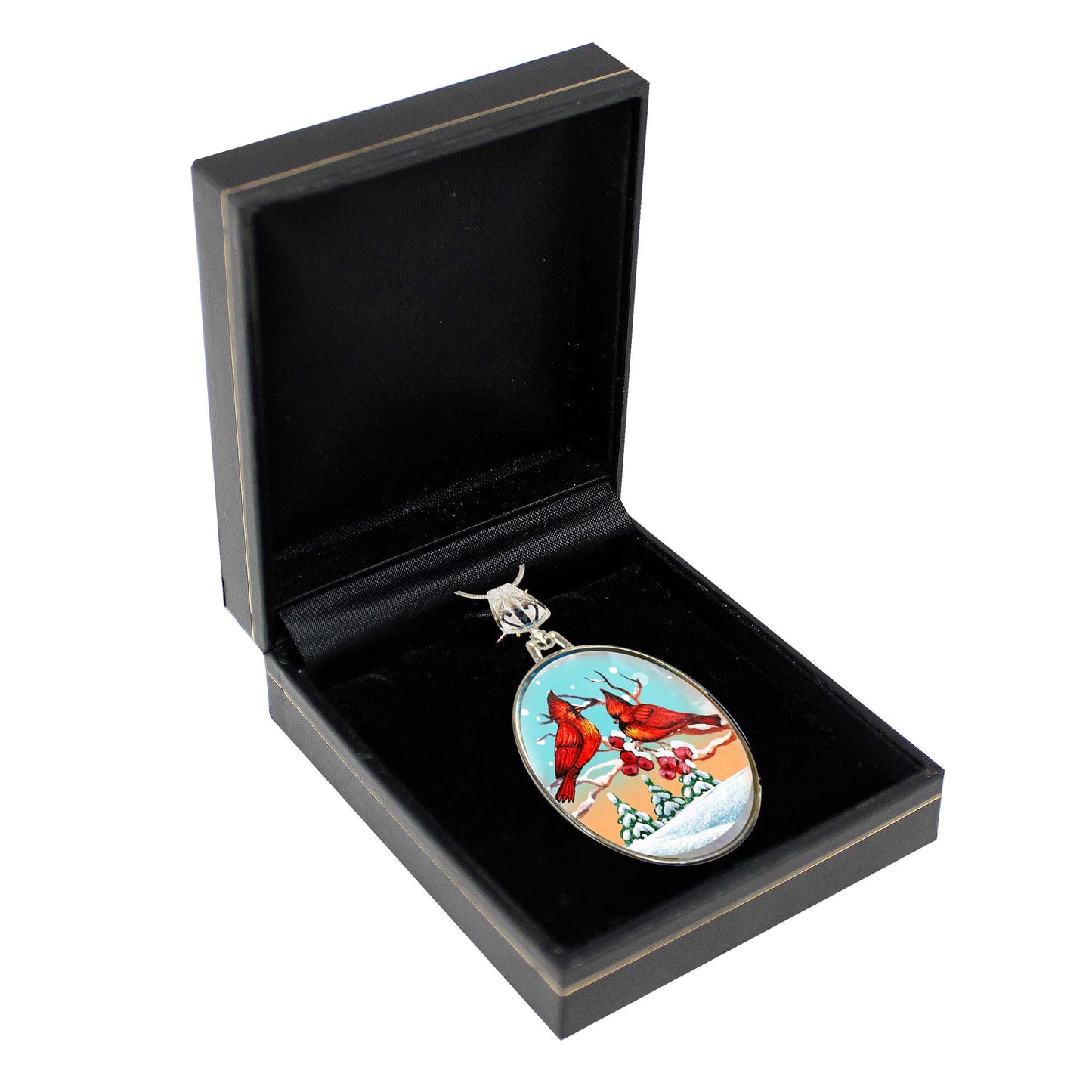 Red Robins Silver Plated Mother of Pearl Jewelry Pendant Necklace - 44036