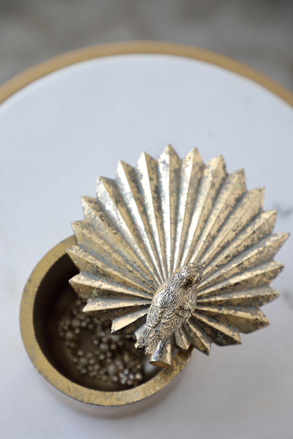 5.1x4.9x3.9' Circular Trinket Box With Bird