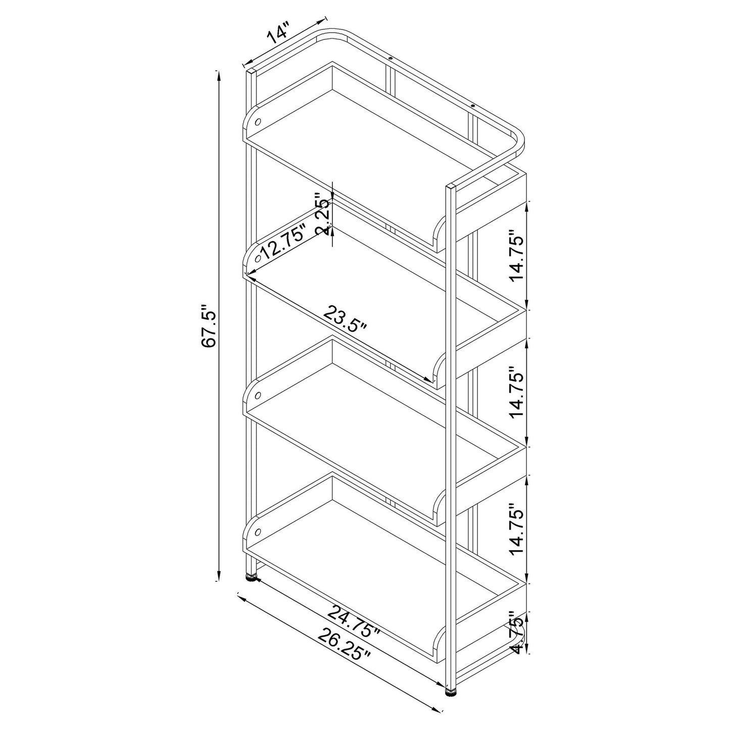 4 Shelf Open Back Bookcase With Accents - White