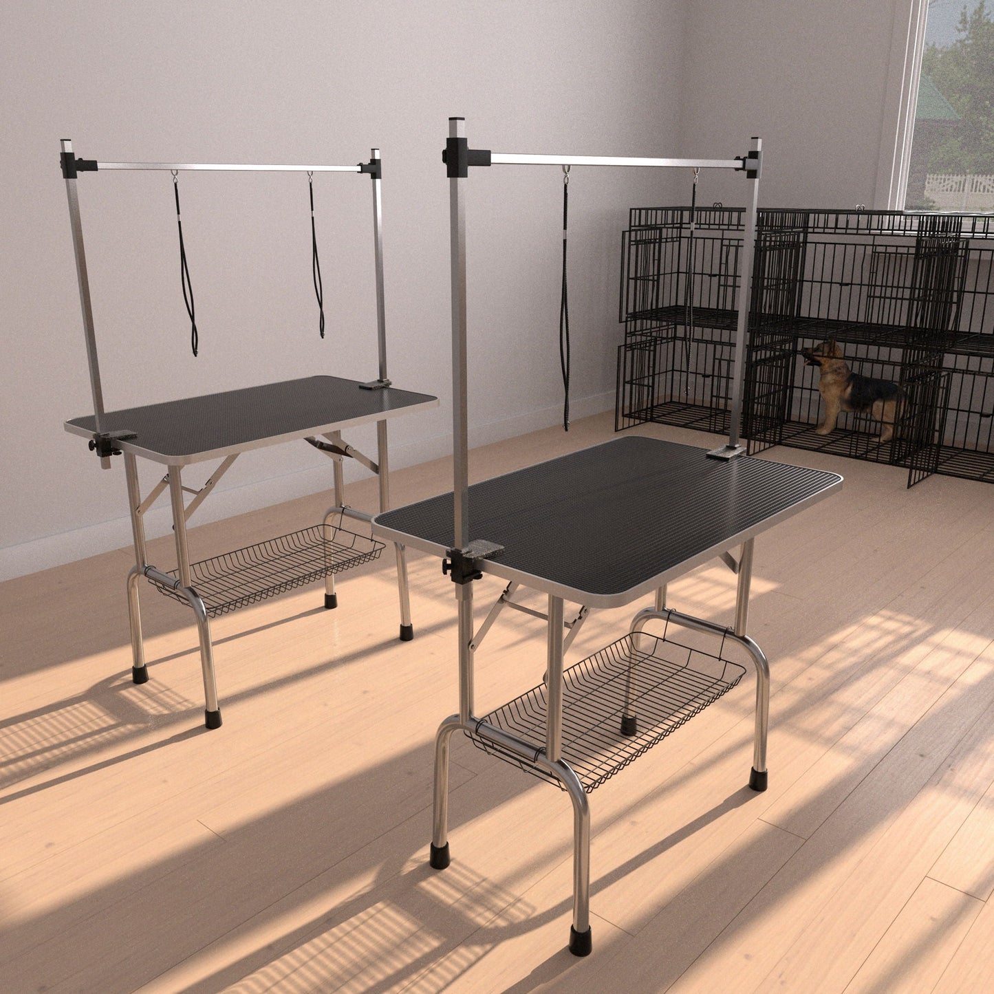Professional Dog Pet Grooming Table Large Adjustable Heavy Duty Portable With Arm & Noose & Mesh Tray - Black