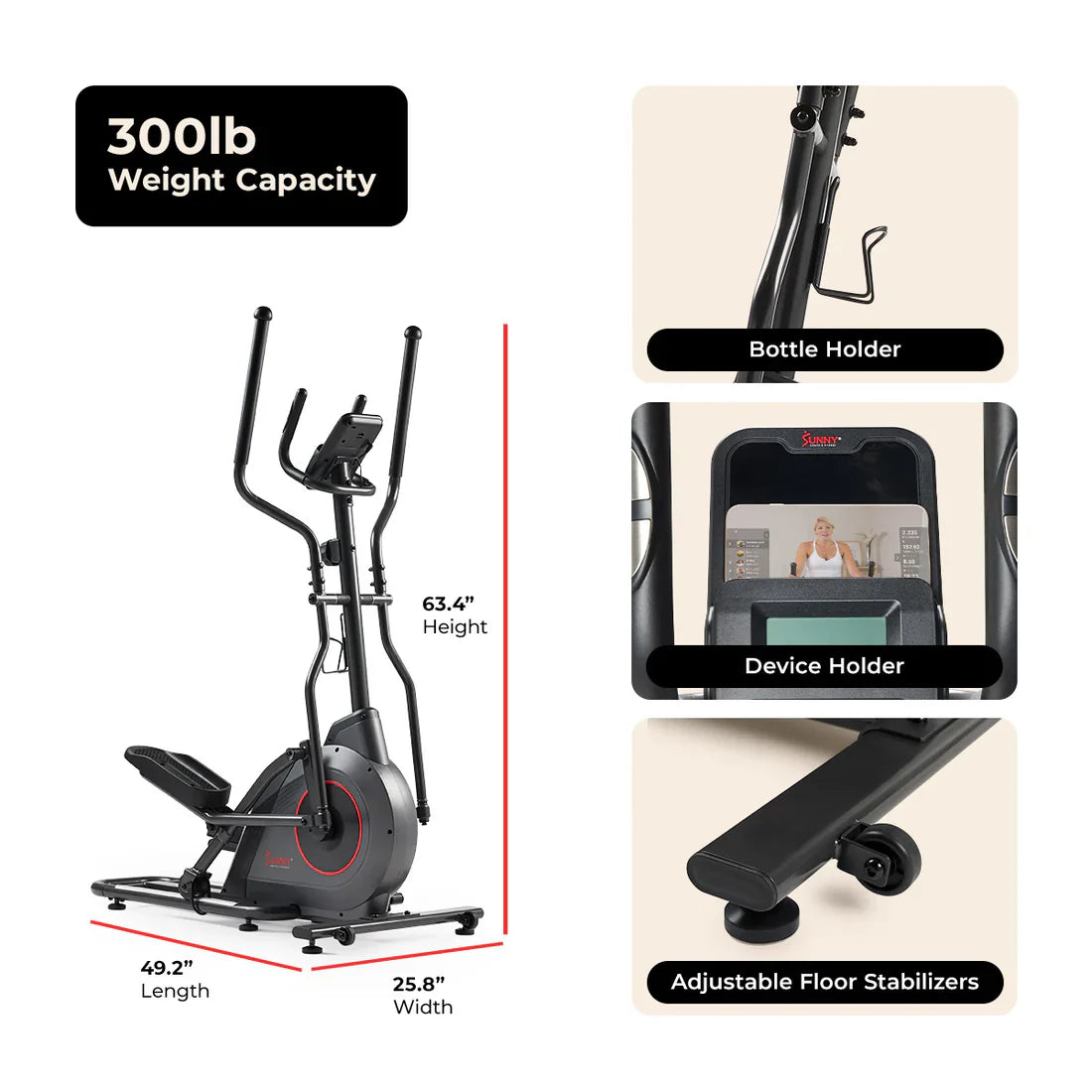 Ultra Silent Smart Elliptical Exerciser by Sunny Health & Fitness