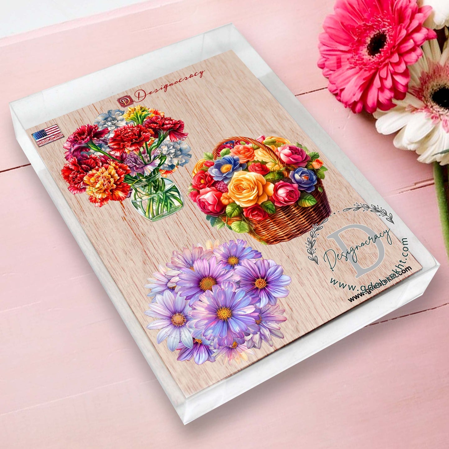 Flowers Decorative Eco Wood Ornaments Set of 3 by G. Debrekht - Love Family Décor - 8091076-1-S3