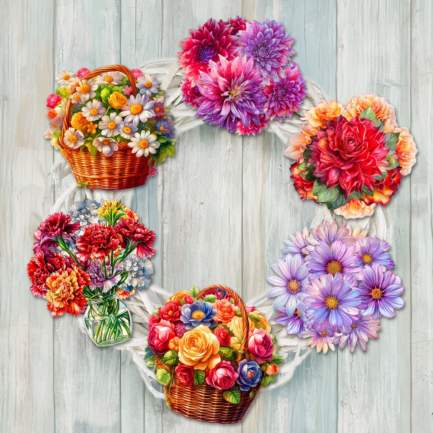 Flowers Clip-On Eco Wood Decorative Ornaments Set of 6 by G. Debrekht - Love Family Décor - 8090076C-S6