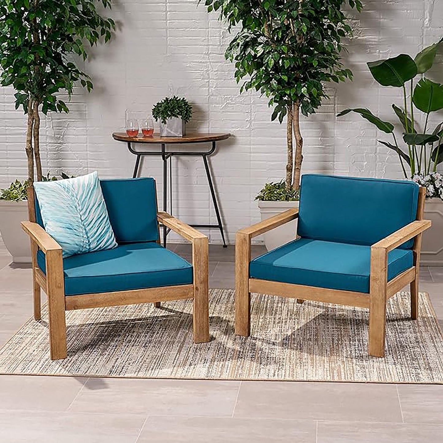 Antoine Outdoor Acacia Wood Club Chairs With Cushions (Set of 2)