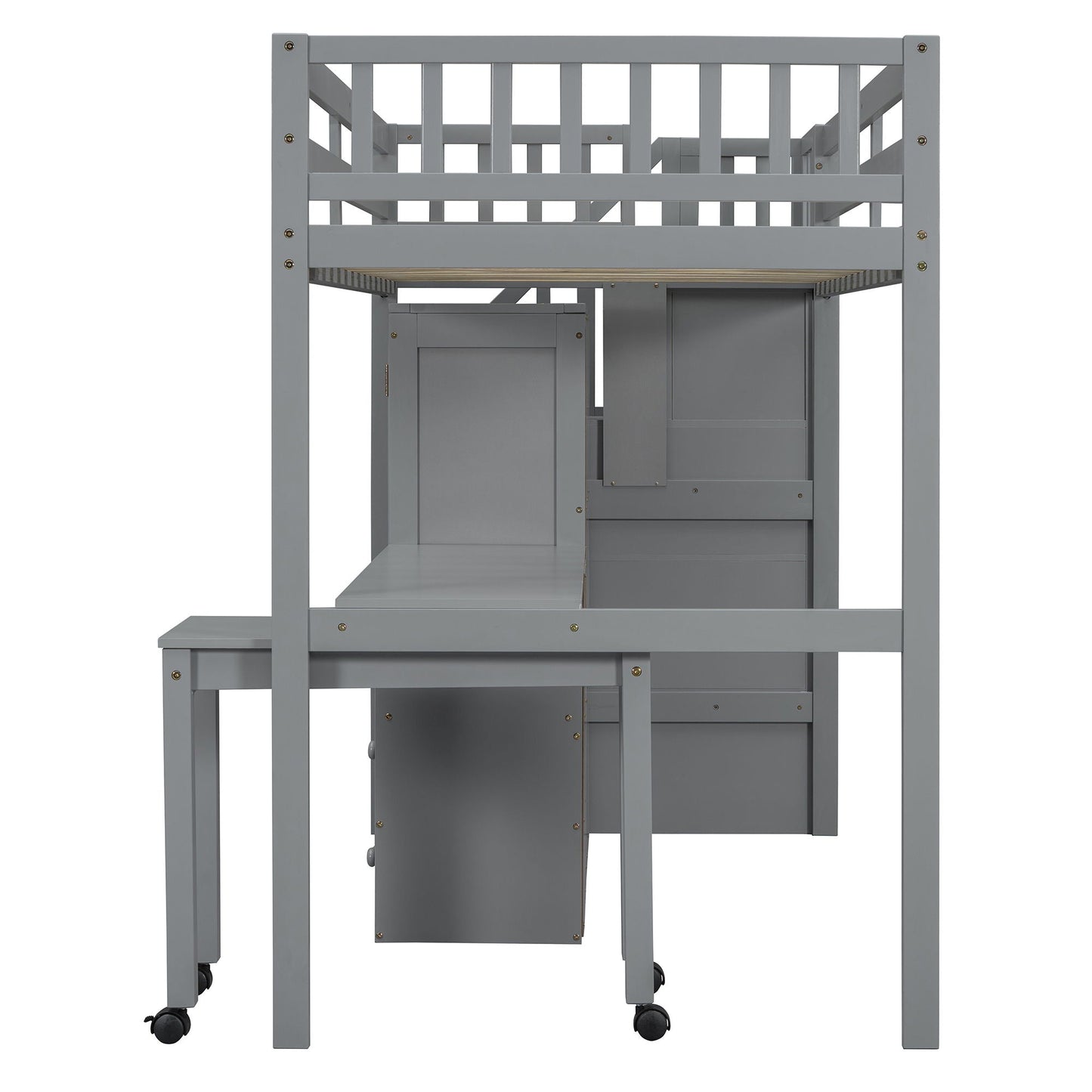 Loft Bed With Stairs, Bookshelf, Drawers, Desk & Wardrobe, Space Saving Multifunctional Furniture