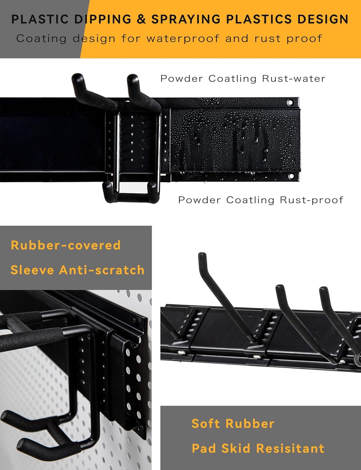 96 Inch Wall Mount Garden Tool Organizer, Garage Storage, Adjustable with 12 Heavy Duty Hooks and 4 Cable Ties, Max Load 960lbs, Black Iron, 96 x 1 x 4 Inches