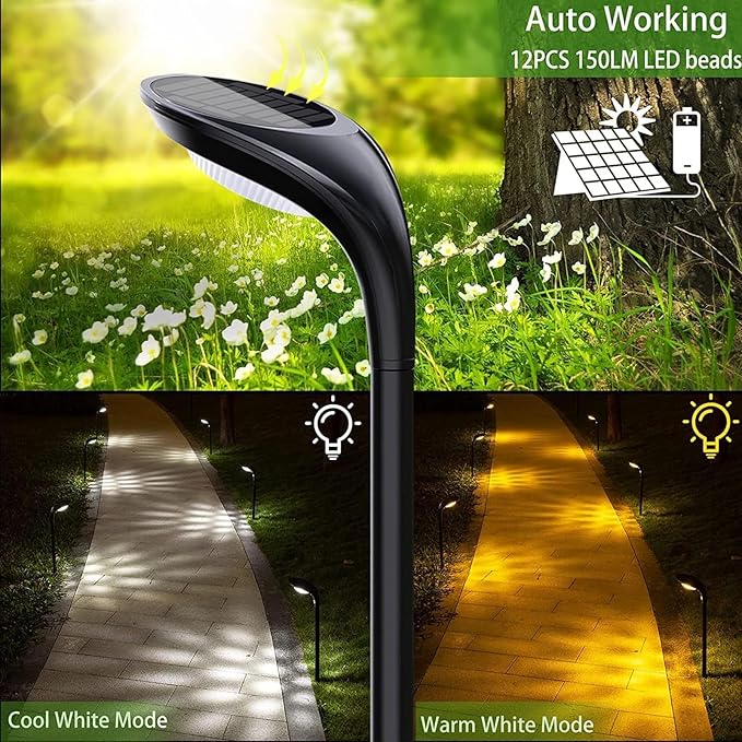 JSOT 6 Pack Solar Lights for Outside Garden Decor, IP65 Waterproof Solar Landscape Outdoor Lighting for Pathway Walkway Driveway Backyard Decoration (Cool/Warm White)