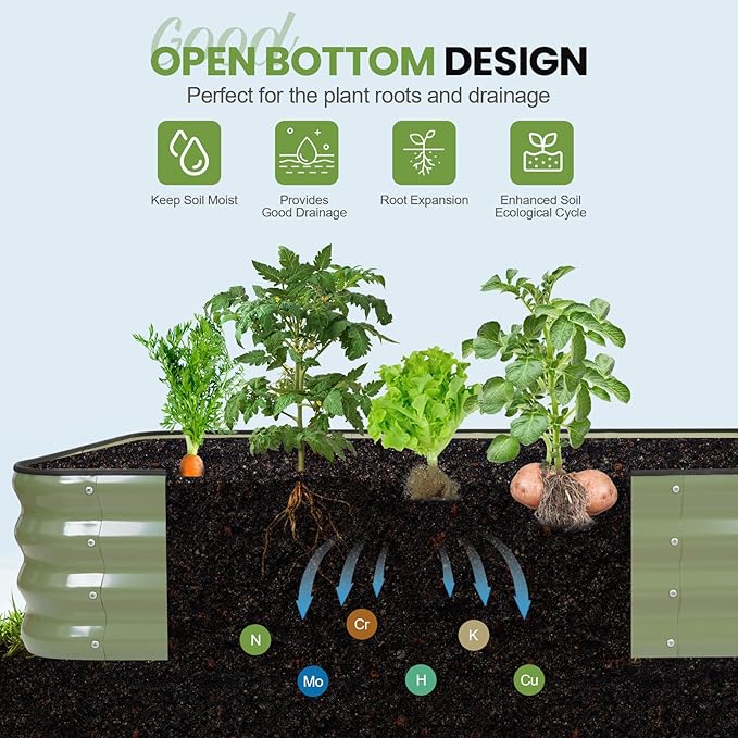 G GOOD GAIN Raised Garden Bed Kit | 2Pcs 4-in-1 Adjustable Galvanized Metal Planter Boxes for Outdoor Vegetables, Flowers Herb | Multiple Sizes (5x3x1ft, 4x4x1ft, 6x2x1ft, 7x1x1ft), Green