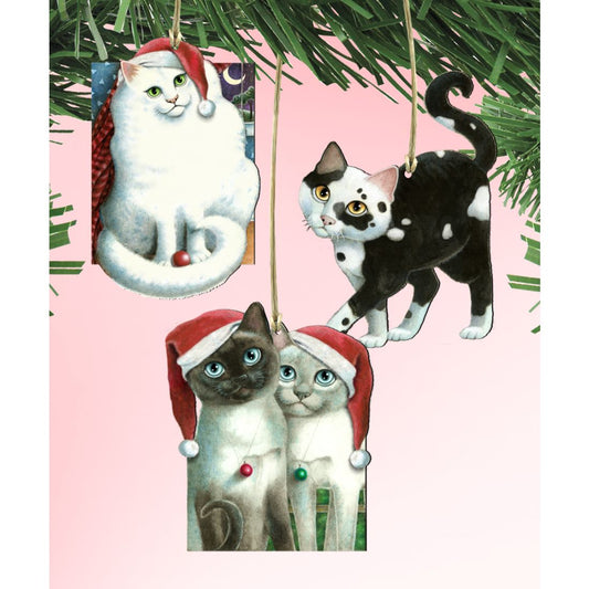 Christmas Cats Wooden Ornaments Set of 3 by Laura Seeley - Pets Dog and Cats Décor - 8100099S3-LS