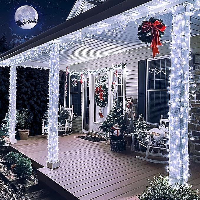 JMEXSUSS 33ft 100 LED White Christmas Lights, 8 Modes Connectable Clear Wire Twinkle Fairy String Lights Indoor, Plug-in Christmas String Lights Outdoor Waterproof for Christmas Wedding Party Tree