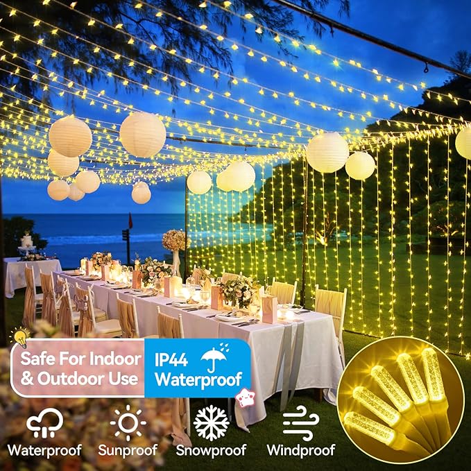 Heceltt 1140 LED 449 FT String Lights Outdoor, 8 Modes Warm White Christmas Lights Plug in, IP44 Waterproof Led String Lights with Timer and Memory for Xmas Yard Party Garden Decorations
