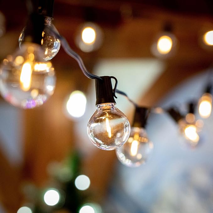 Novelty Lights 100 Feet G40 LED Patio String Lights with 67 Bulbs, Warm White, Weather Resistant and Shatterproof Replaceable Plastic Globe Bulbs, Brown Wire
