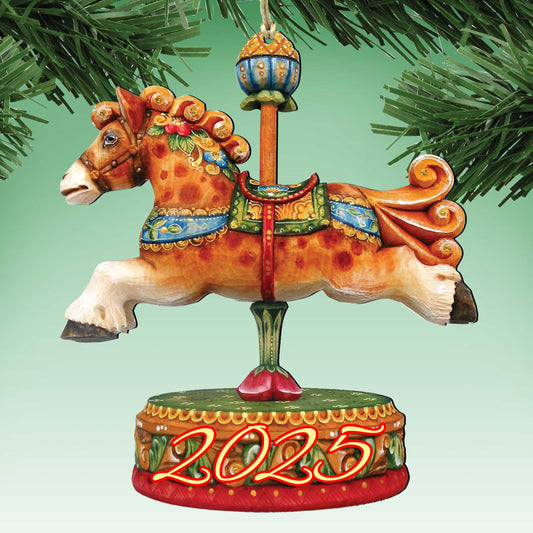 2025 Dated Carousel Horse Wooden Ornaments by G. Debrekht - Carousel Holiday Decor - 8114041-3-D25