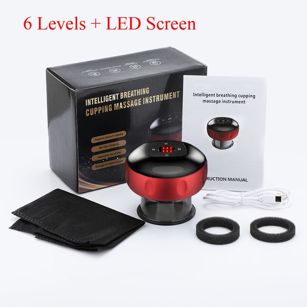 Electric Cupping Massager Scraping and Cupping Therapy Red Light Heating Vibration Pressotherapy Rechargeable Pain Relief