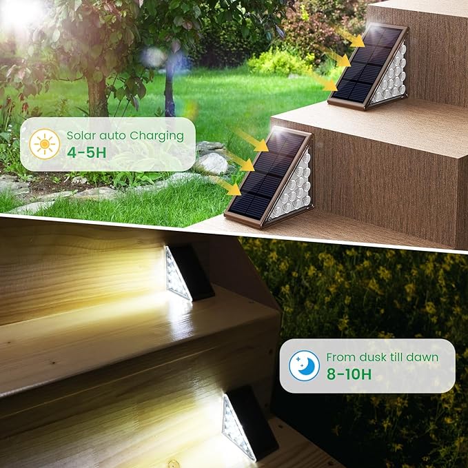 Solar Step Lights for Outside,4pack Solar Stair Lights Outdoor Waterproof IP67,Outdoor Deck Step Lights,Solar Outdoor Lights for Staircase,Patio,Front Step(Cool Brown)