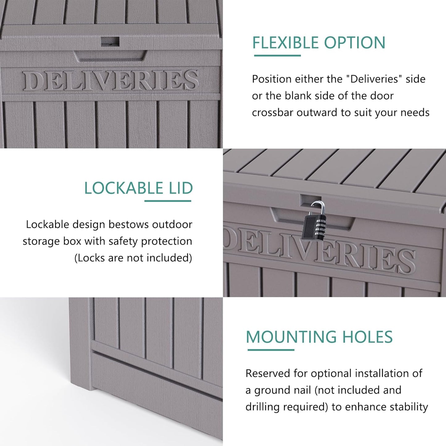 55 Gallon Coffee Resin Deck Box - Lockable, Rust-Resistant Outdoor Storage for Gardens & Patios - Waterproof Bench-Style Box with Handles
