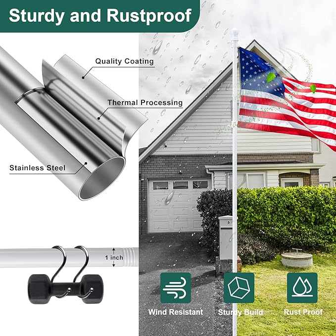 Barcetine 4-Pack Ground Flag Pole Kit - 8.5 FT Tangle Free with Anti-Tip Stand Prong -1 inch Heavy Duty Portable Inground Flag Holder for Yard Garden Outdoor, Bonus 3x5 US Flag,White