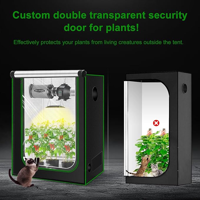 MELONFARM 3x3 Grow Tent, 34"x34"x72" Grow Tent, Double Transparent Viewing Door Indoor Grow Tent, Growing Tent with High Reflective Mylar & Floor Tray, Plant Tent for Indoor Hydroponics Growing