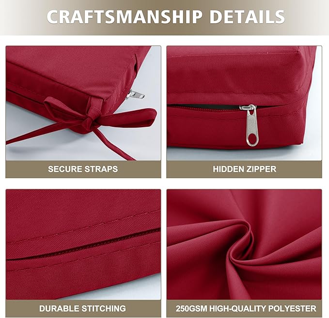 Outdoor Cushions for Patio Furniture, Waterproof Outdoor Chair Cushion w/Fade-Resistant, Removable & Machine-Washable Cover, 22x22 Inch, Deep Seat Sofa/Couch Pad Replacement – Set of 4, Burgundy