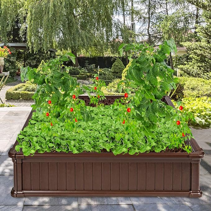 Giantex Raised Garden Bed, Planter for Flower Vegetables, Outdoor Plant Box Patio Backyard, Easy Assembly (48.5''Lx48.5''Wx12''H, Brown)