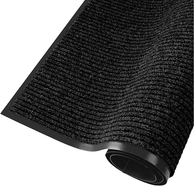 fani Heavy Duty Large Outdoor Indoor Entrance Black Doormat Waterproof Low Profile Entrance Rug Front Door Mat Patio Anti-Skid Rubber Back, 23x72 inch (Black)