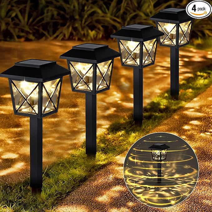 Large Rotating Solar Lights Outdoor Waterproof 2 Modes Twinkling Decorative Lights for Garden Yard Pathway Walkway Decorations Landscape Lighting. (Set of 4)