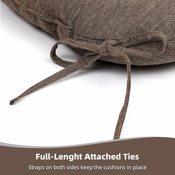 RACE LEAF Patio Chair Cushions 19x19 4 Pack, Thickened Heavy Duty Outdoor Cushions Stain & Water Resistant Non-Slip Ties Tufted (Brown)