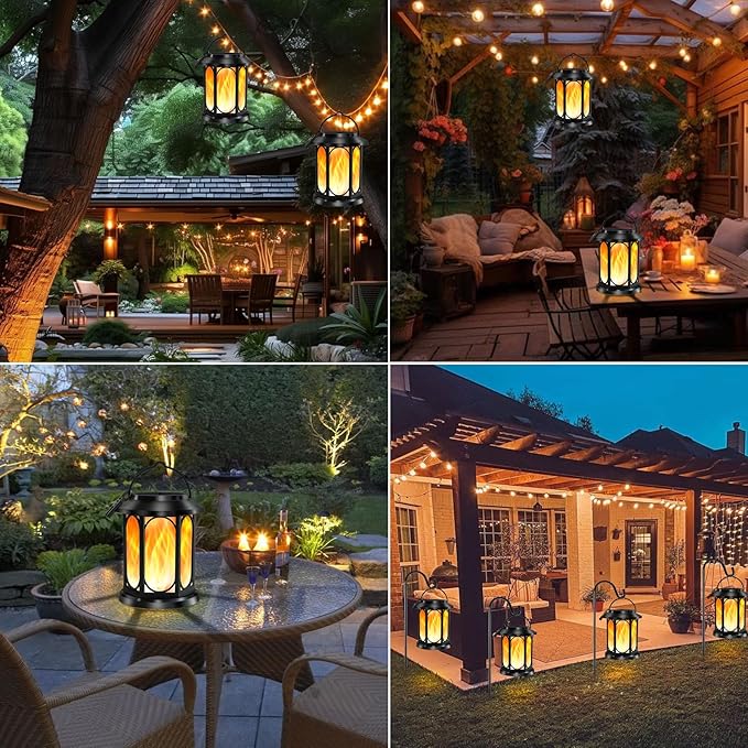 Solar Outdoor Lantern - Flickering Flame, Waterproof LED, Perfect for Patio, Garden, Christmas Decorations, 1pc