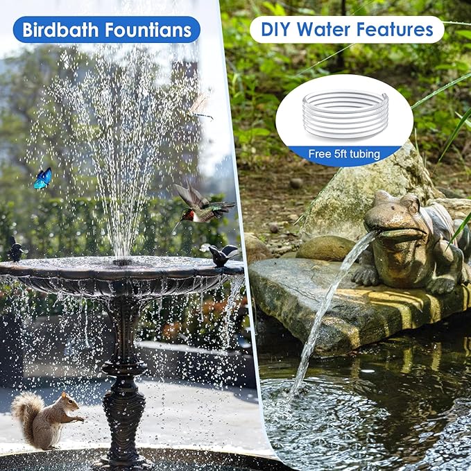 POPOSOAP Solar Fountain Pump for Bird Bath, 6.5W Solar Water Fountain Pump with Upgraded Dry-run Protection & Double-layer Nozzles 5Ft Tubing for Pond, Bird Bath, Backyard Water Feature