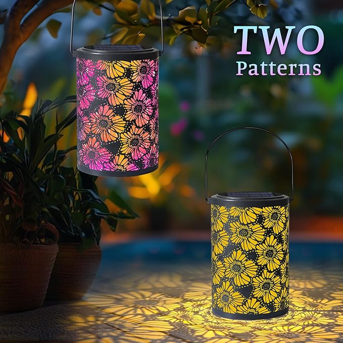 Solar-Powered Iron Art Lantern - Two Lighting Modes Waterproof Hanging Ambiance Lighting for Gardens & Patios, Perfect as Decorative Gift Housewarming Gift Mom Gifts (Leaf)