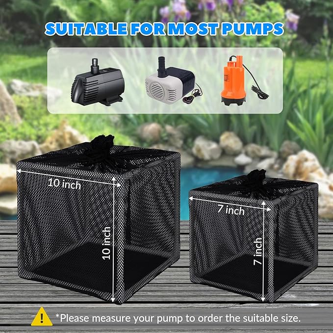 Pond Filter Box, Anti-Clogging Pond Filters for Outdoor Ponds Nylon Media Mesh Water Pump Cover Barrier Bag with Drawstring, Pond Pump Filter Bag (10 Inch)