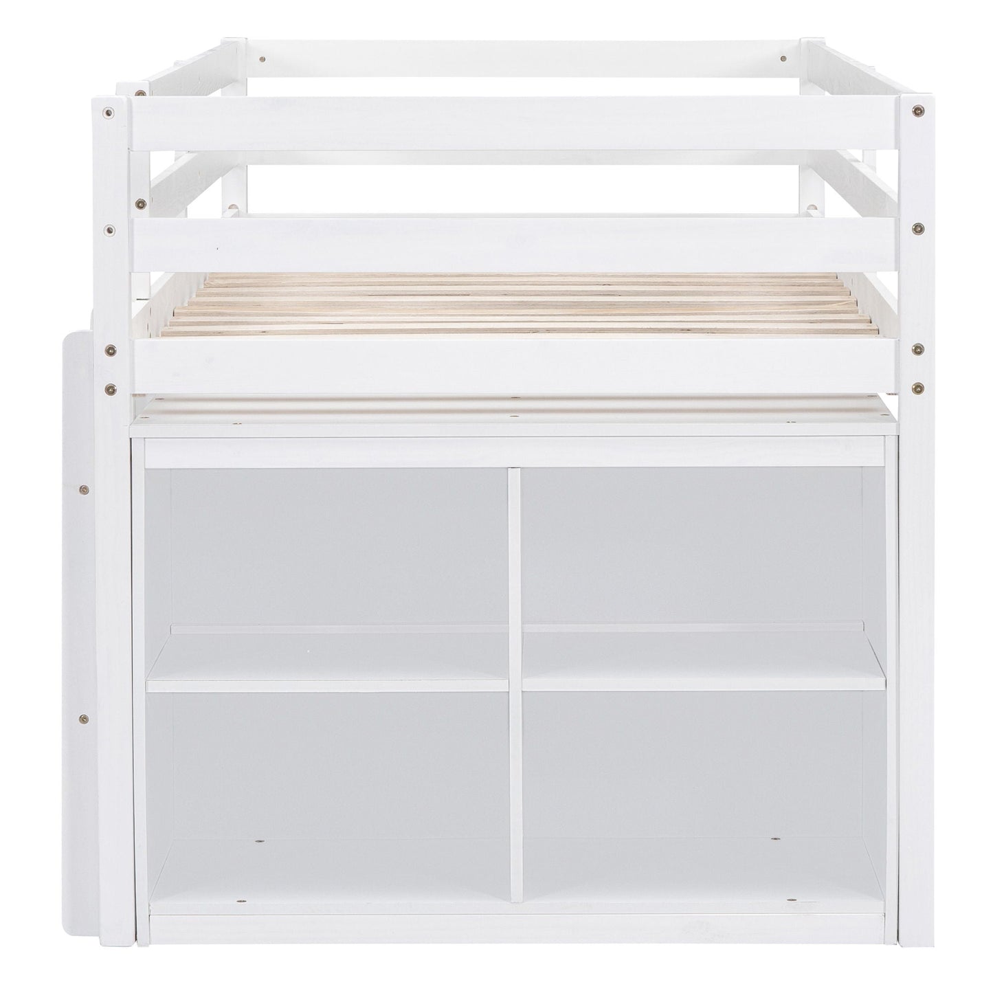 Loft Bed With Retractable Writing Desk And 4 Drawers, With Lateral Portable Desk And Shelves