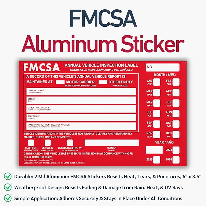 5 Pack 3-Ply Carbonless Annual Vehicle Inspection Report Forms with FMCSA Red Aluminum Labels & White Mylar Laminate Vinyl Labels, DOT Inspection Forms and Stickers, Shrink-Wrapped, 8.5" x 11.75"