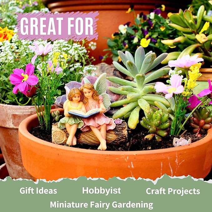 Fairies for Fairy Garden, Fairy Garden Accessories for a Garden - Garden Fairies for a Miniature Fairy Garden - Cute Fairy Garden Fairies, Sitting Sister Fairies