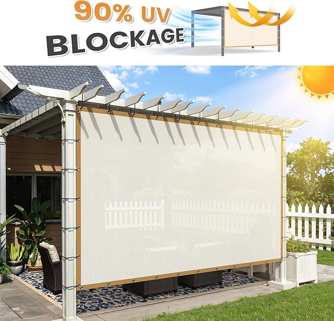 VICLLAX Shade Fabric Sun Shade Cloth with Every 2 FT Grommets for Patio Garden Pergola Cover Canopy 6x7 FT, Cream