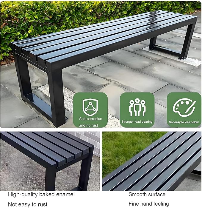 Weatherproof Metal Dining Bench, Outdoor Bench Backless Patio Bench 2-Person Farmhouse Bench Garden Bench for Kitchen, Living Room, Entryway(Orange,59in)
