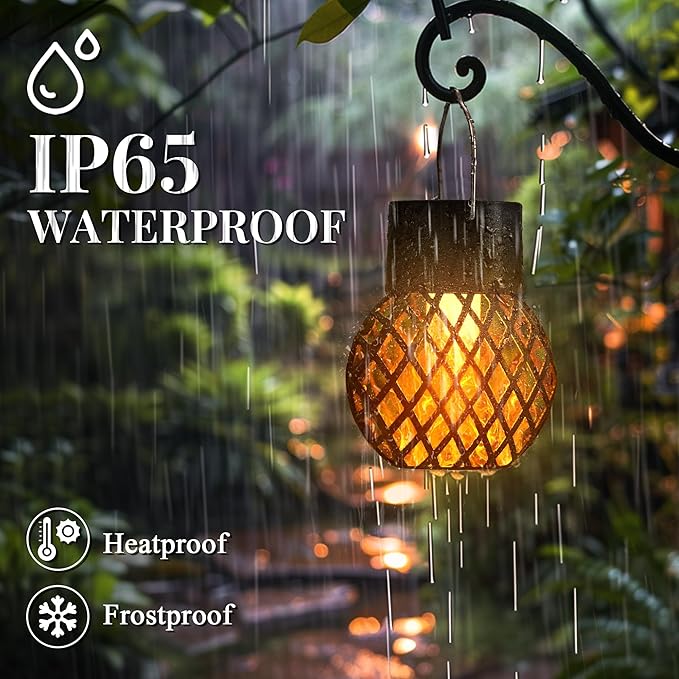 GIGALUMI 12 Pack Solar Lanterns for Outside,Solar Hanging Lights Outdoor Waterproof with Flickering Flame,Solar Powered Outdoor Lights Garden Decor for Yard,Patio,Tree,Camping,Festival Decoration