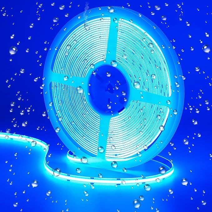 32.8ft(10M) DC 24V Blue COB LED Strip Light IP65 Waterproof 3840LEDs Uniform Glow Dotless Flexible LED Tape Lights for DIY Garden Backyard Hallways Stairs Decoration(No Power Supply)