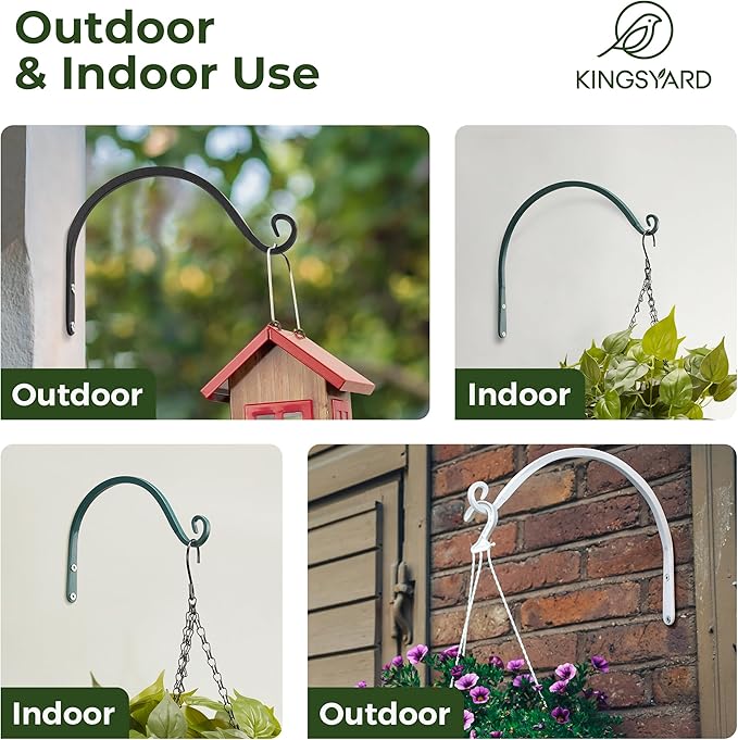 Kingsyard 2-Pack Wall Plant Hanger Outdoor - Heavy Duty Metal Hanging Bracket Hooks for Hanging Plant, Bird Feeders, Lanterns, Wind Chimes Outdoor & Indoor, 8-Inch/White
