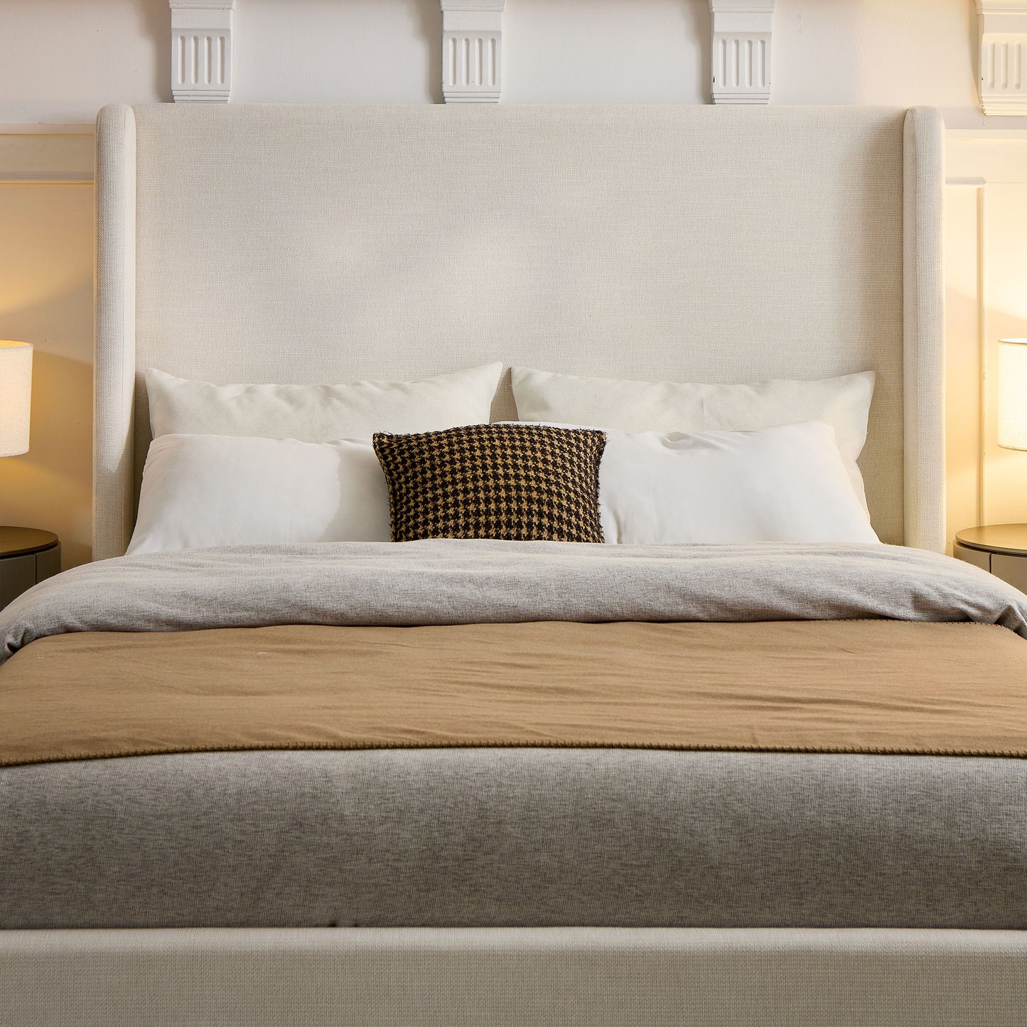 Carmen - Minimalist Upholstered Wingback Bed Frame With High Headboard
