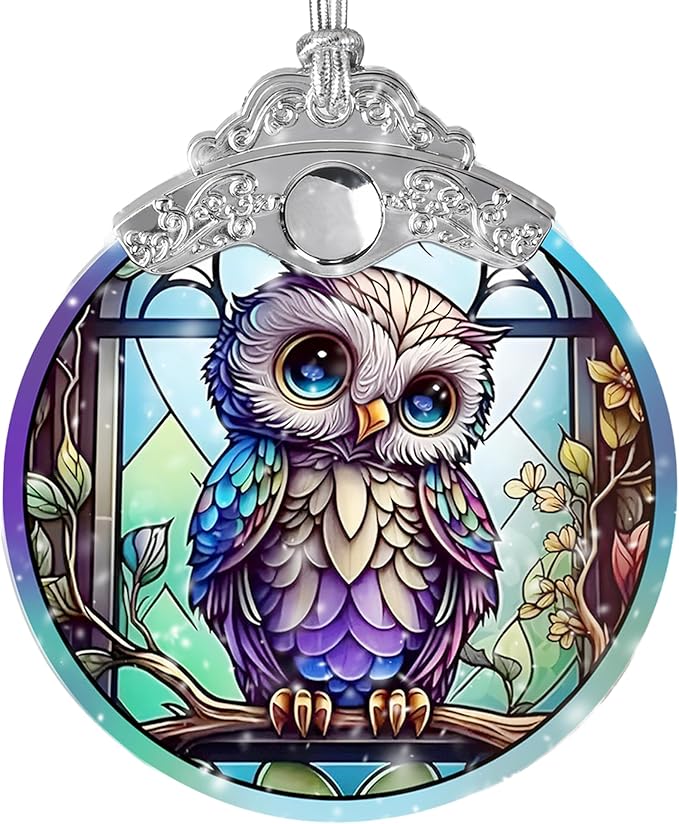 Owl Stained Glass Suncatcher, Jocidea Owl Ornament, Owl Christmas Ornament, Holidays Ornaments, Christmas Tree Ornament, Owl Decor, Gifts for Owl Lovers