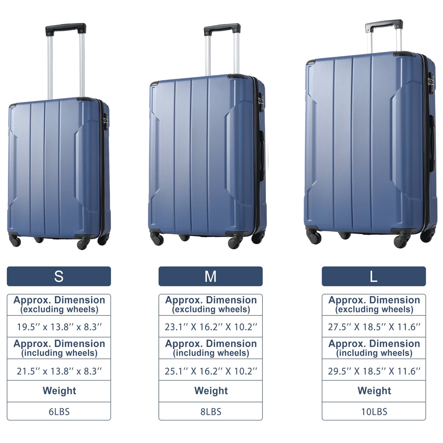 Hardshell Luggage Spinner Suitcase with TSA Lock Lightweight 20'' (Single Luggage) Blue + ABS + 20 Inch Carry On