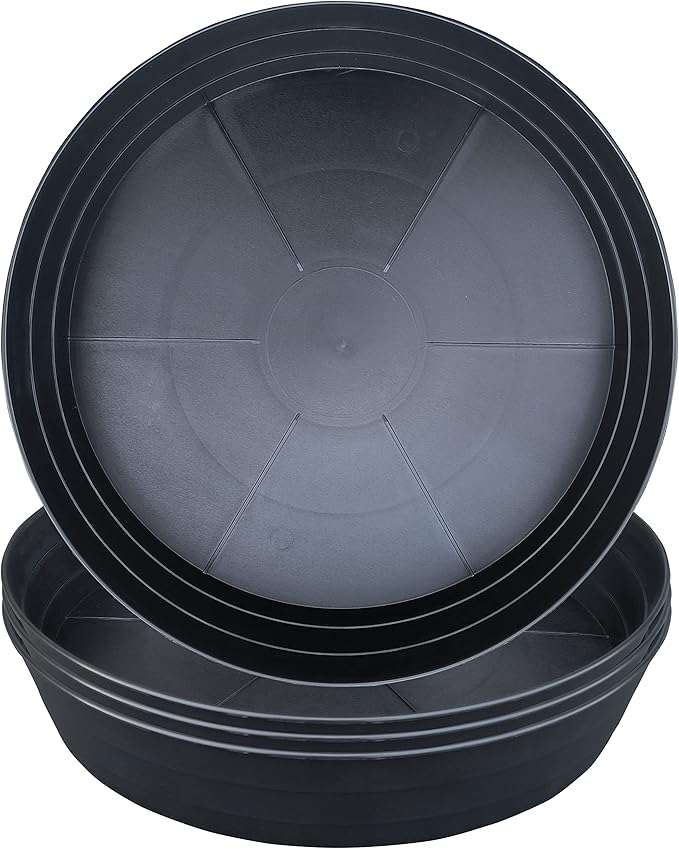 16 Inch Large Plant Saucers, Extra-Deep 2.3 in Black Drip Trays for Flower Pot, Heavy Duty Drainage Tray for Indoors No Holes, 4 Pack Plastic Planter Plate Water Catcher for Pots Base 12 13 14 in