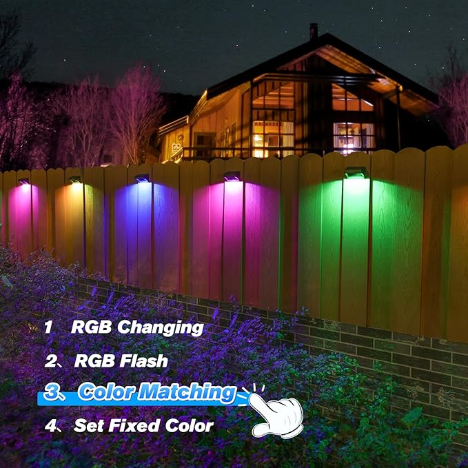 Aulanto Solar Fence Lights 8 Pack-Plus,100 Lumen Big Outdoor Solar Light IP65 Waterproof, Warm White and 10 RGB Modes,Fence Lights Otdoor Solar Lighting for Backyard,Garden,Fence,Wall,Deck,Stairs.