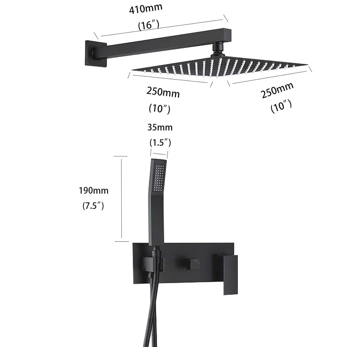 Brass Shower System With 10" Rainfall Shower Head And Handheld Sprayer - Matte Black