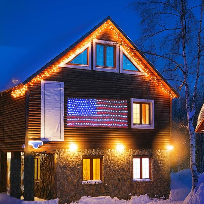 XTF2015 Led Flag Net Lights of The United States, Waterproof American Flag String Light for Christmas, Festival, Holiday, Independence Day, Memorial Day, Decoration, Garden, Yard, Indoor and Outdoor