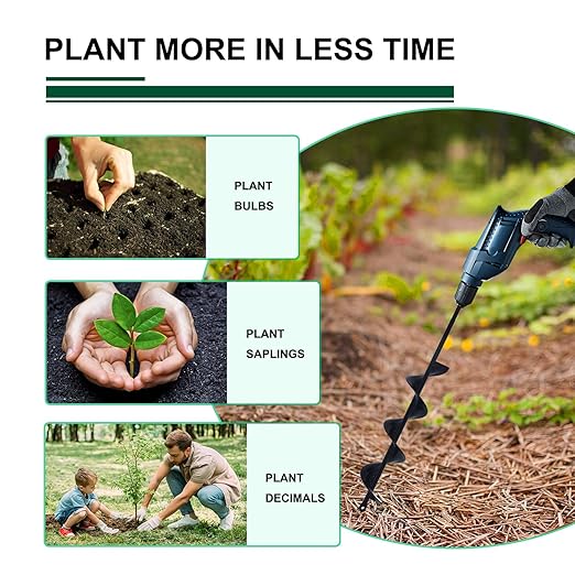 4 Pack Garden Ground Earth Spiral Drill Bit for 3/8" Hex Drive Drill, Auger Drill Bits for Bulbs Planting, Hole Digger Flowers,Bedding Digging Plant Rapid Planter Tool